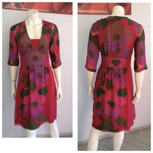 NWT. ETRO 3/4 Sleeve Silk Floral Vintage Dress Fuchsia size 42 it (M)